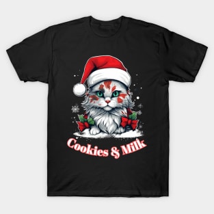 Cookies & Milk - Christmas Cat - Winter Holiday T-Shirt